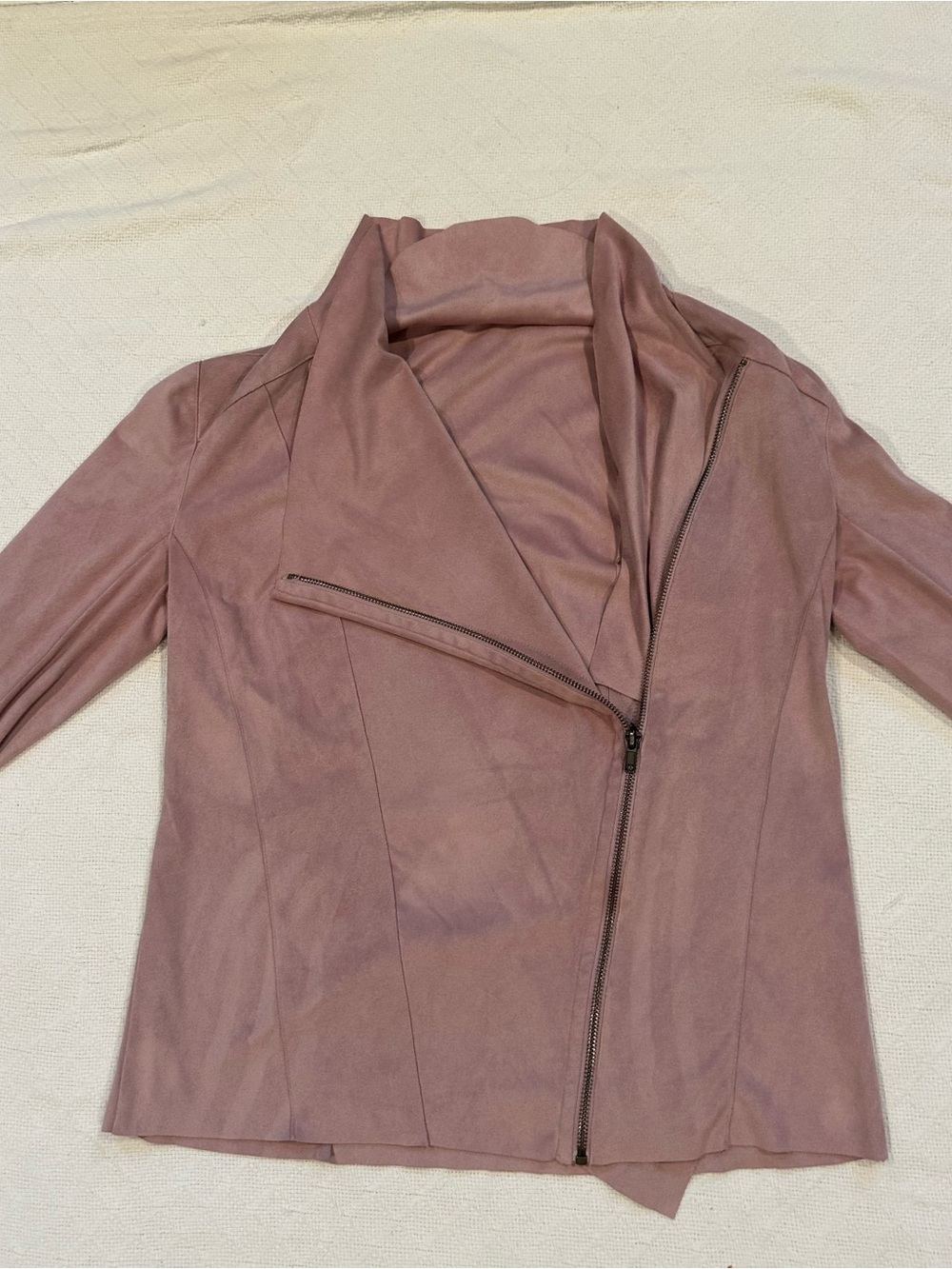Womens Mauve Asymmetrical Zip Faux Suede Jacket